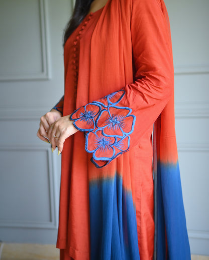 Zauk- Orange Rawsilk 3 PC Suit